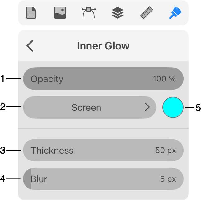 The properties panel of the Glow effect.