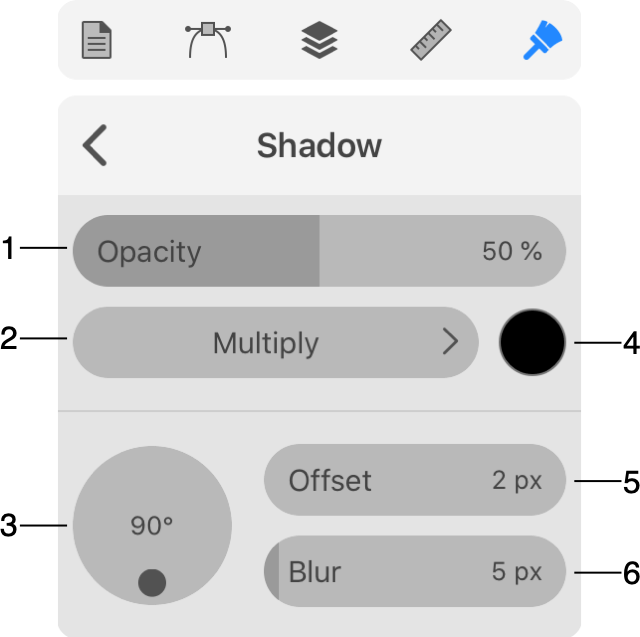The shadow properties panel.