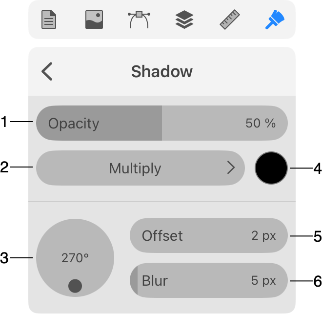 The shadow properties panel.