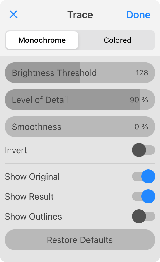 Monochrome tracer UI