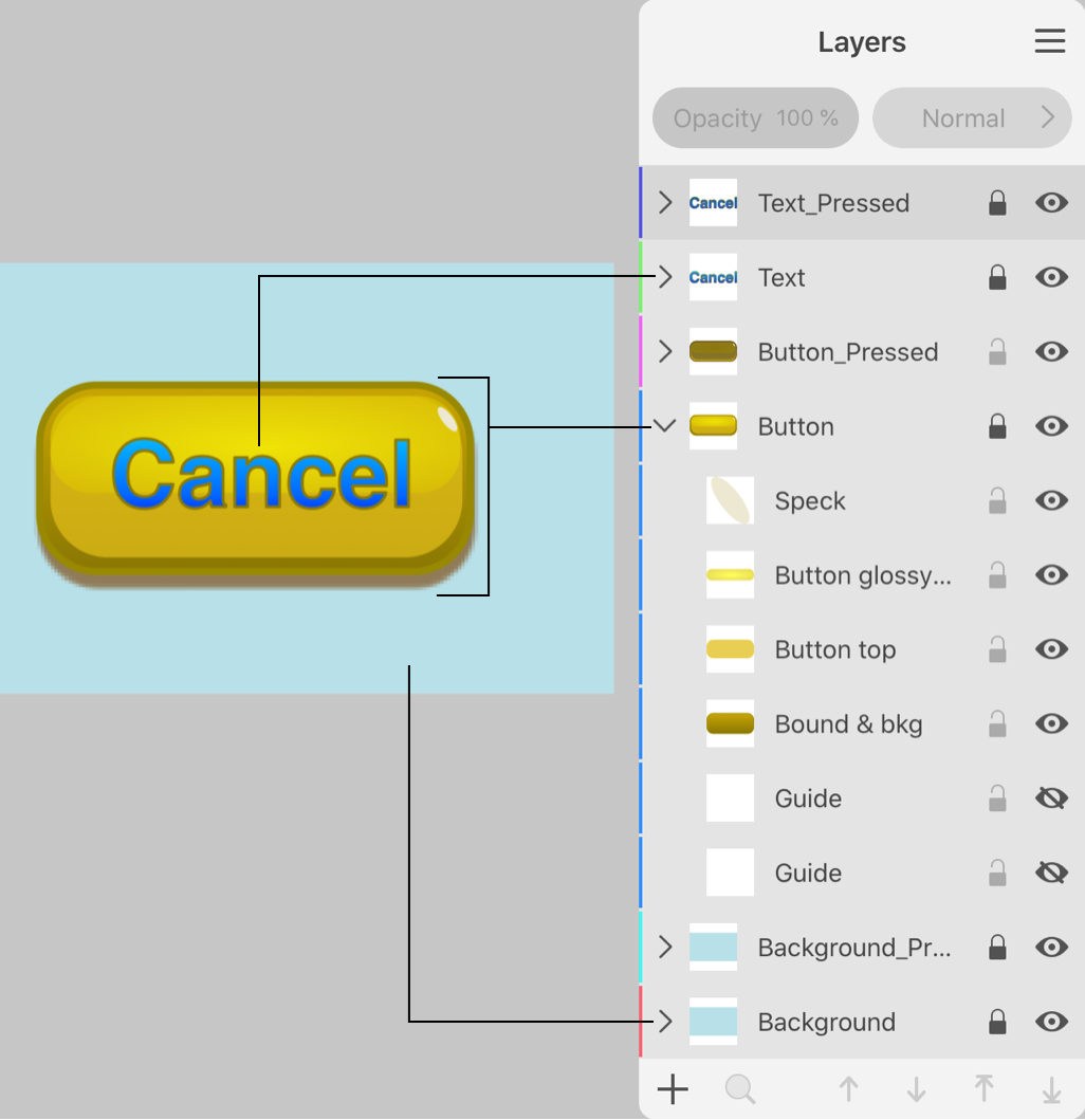 Parts of the design are located on different layers.