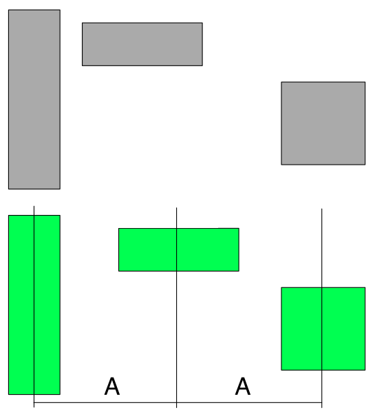 Distribute objects' centers horizontally