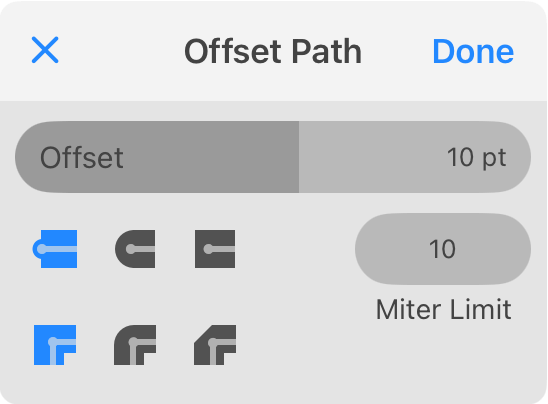 The Offset Path tool in Amadine app.
