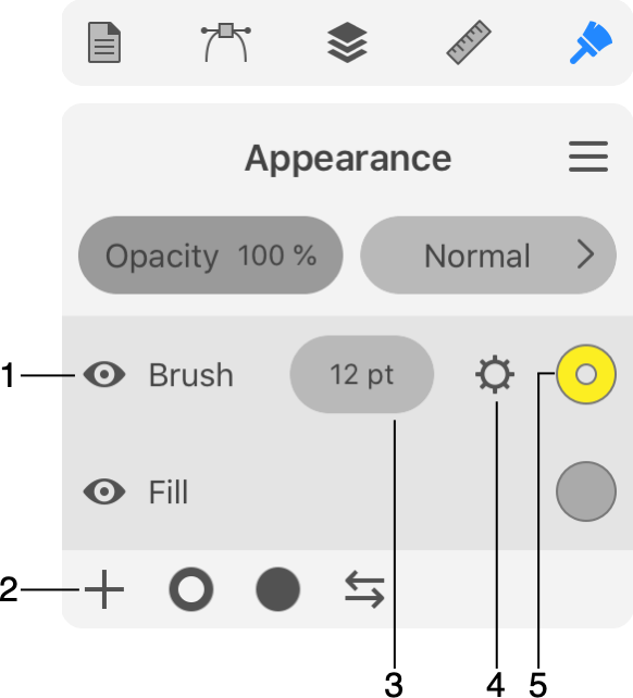 Appearance panel is used to set up strokes