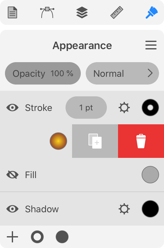 Button to delete an effect in the Appearance panel.