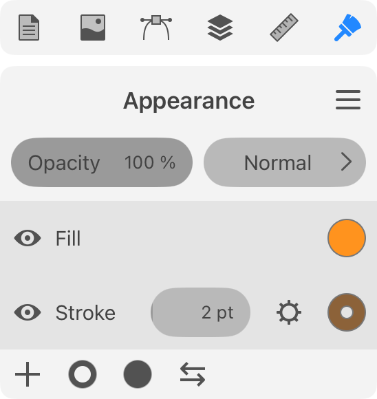 Appearance panel with a list of different effects