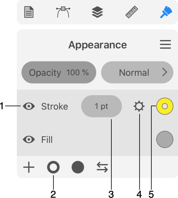 Appearance panel is used to set up strokes
