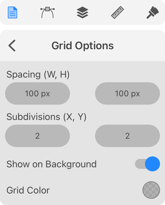 The Grid Options panel