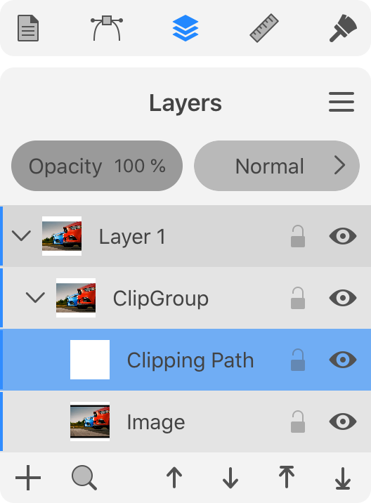 Layers panel with a Clip Group