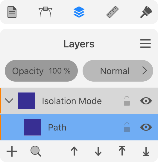 Indication of the Isolation mode in the Layers panel