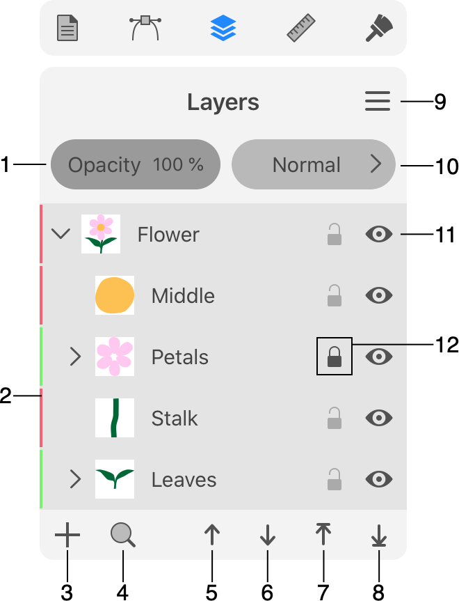 in the Layers panel where is the settings icon