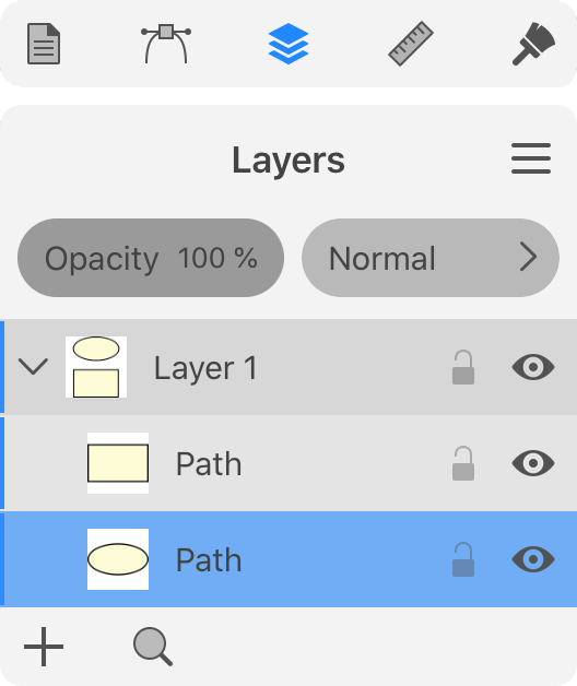 Path are listed in the Layres panel