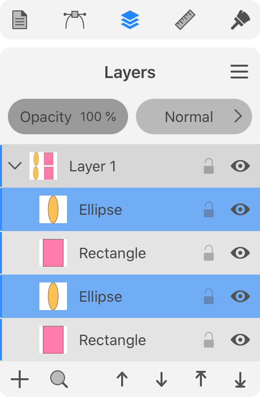 Object selected on the Layers panel