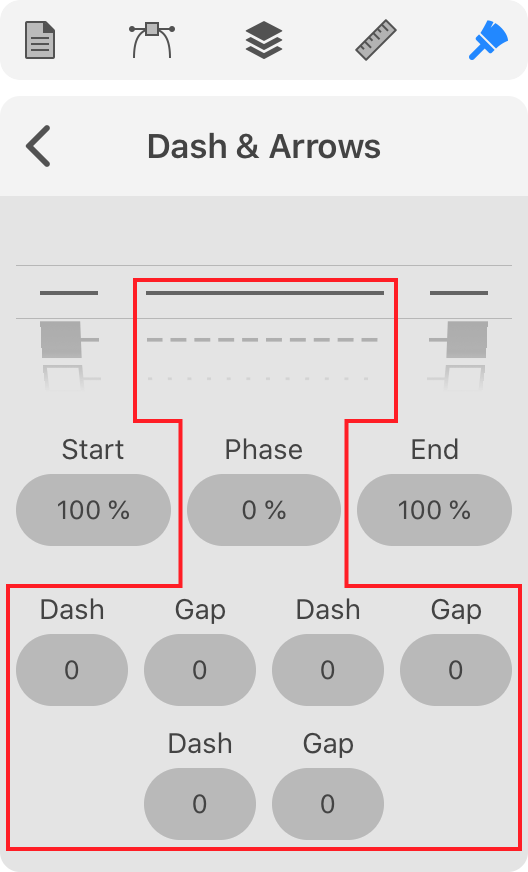 Settings for dashed lines