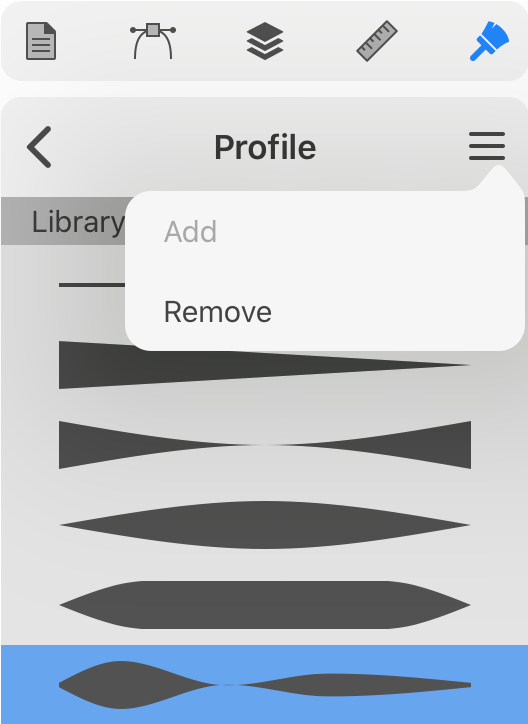 Removing a new Stroke profile from the library.