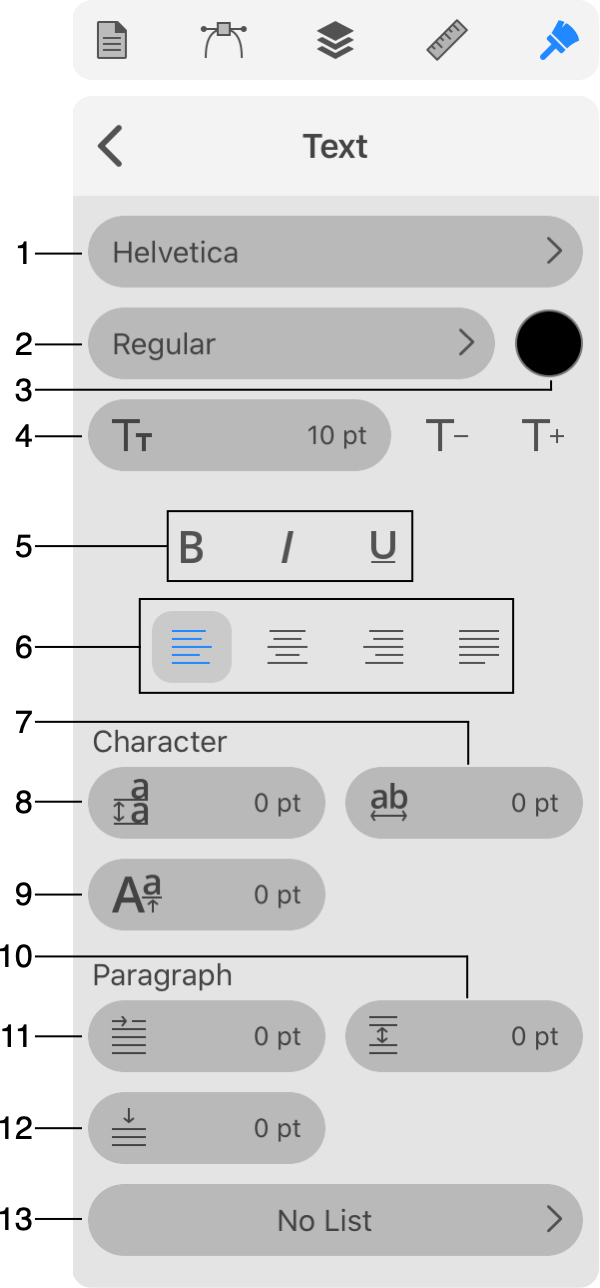 The Text Properties panel with text formatting options.