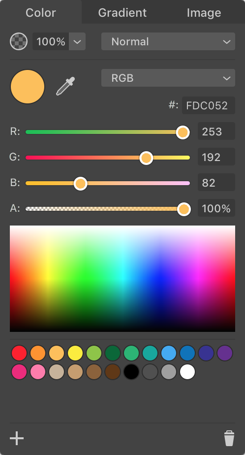 The Color panel showing the Color, Gradient and Image tabs.