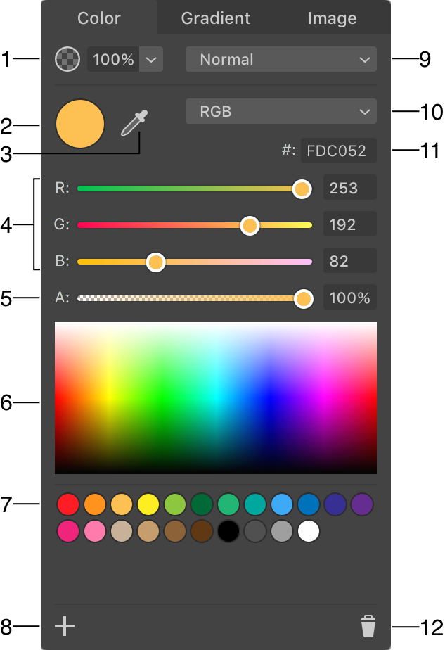 The Color section of the Color panel