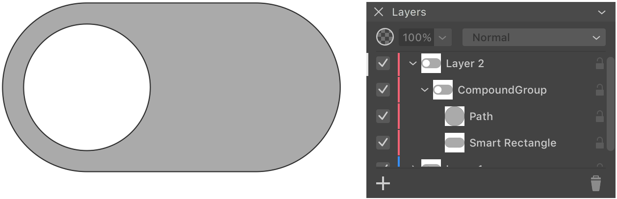 Compound Group created after applying Subtract to shapes