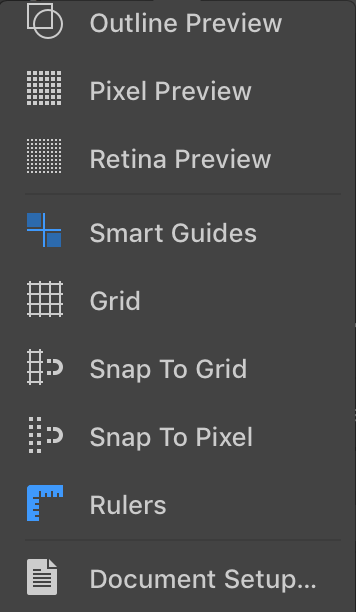 Drop-down menu of the Control panel