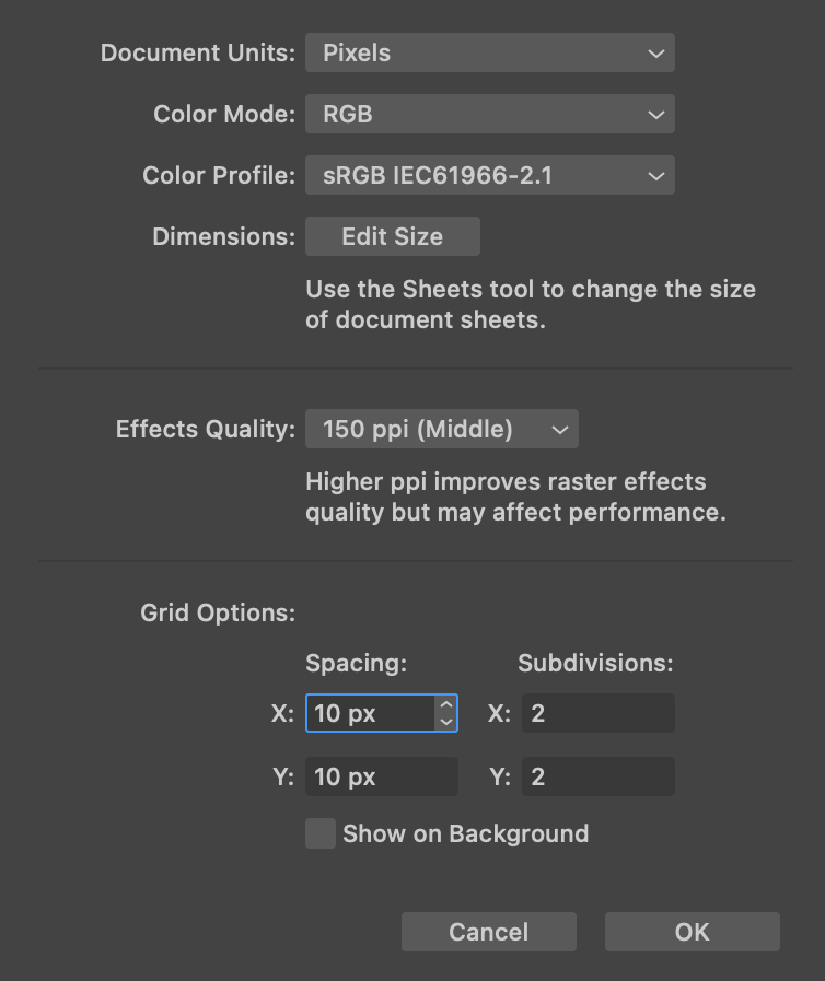 Document Setup dialog