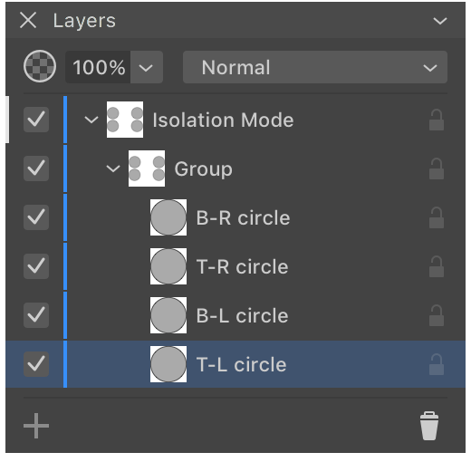 Indication of the Isolation mode in the Layers panel