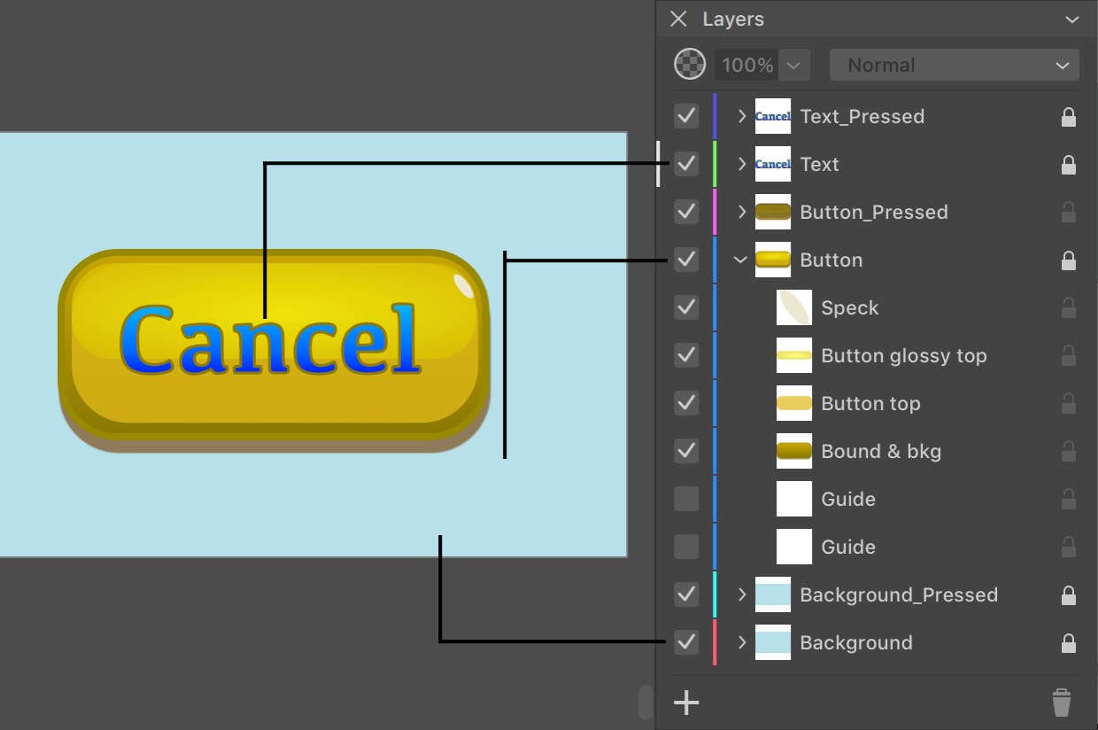 Parts of the design are located on different layers.