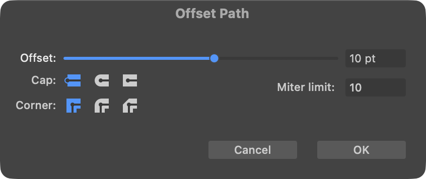 The Offset Path tool in Amadine app.