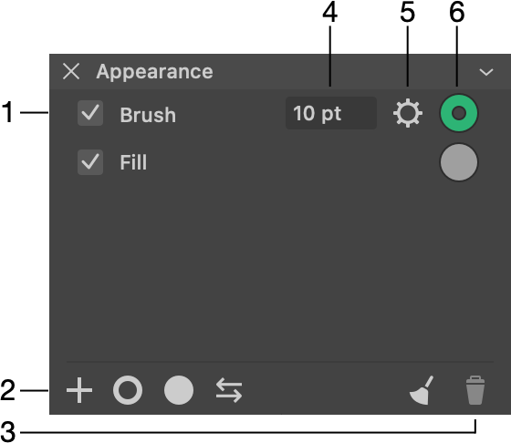 Appearance panel is used to set up strokes