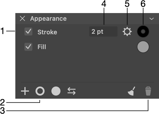 Appearance panel is used to set up strokes