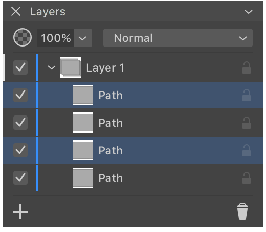 Object selected on the Layers panel