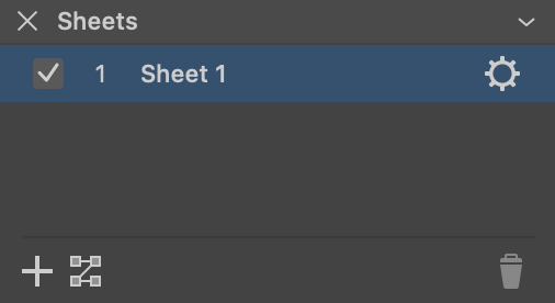Sheets panel, list of sheets
