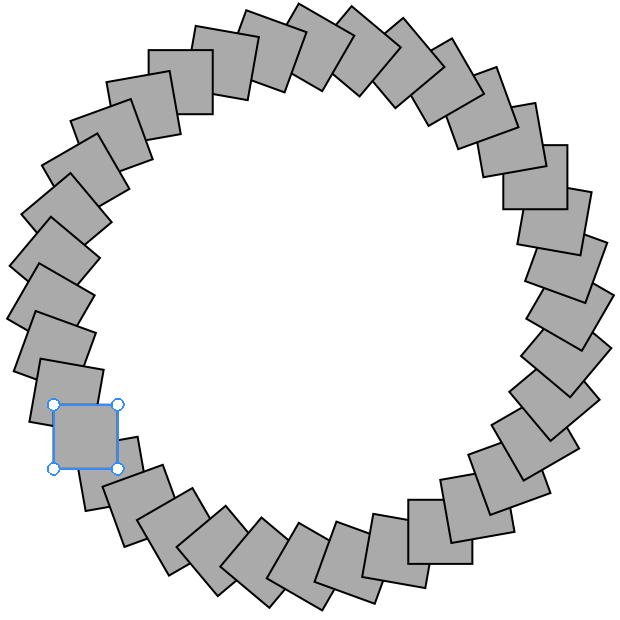 Example of transforming of automatically created object copies.